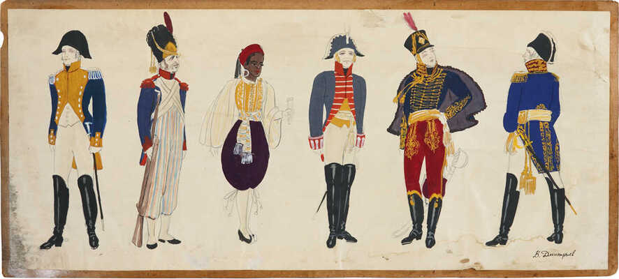 Дмитриев Владимир Владимирович. Лот из 11 листов с эскизами костюмов к опере С.С. Прокофьева на сцене ленинградского Малого оперного театра «Война и мир» 